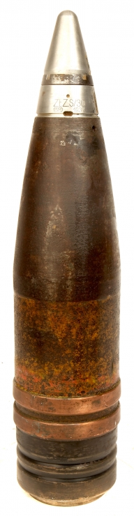 An extremely rare WWII German Kriegsmarine (Navy) 10.5 cm SK C/32 projectile with fuse