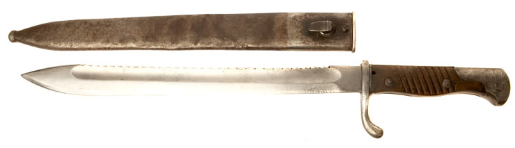 WWI German Army S98/05 S Butcher - Saw Back bayonet with metal scabbard