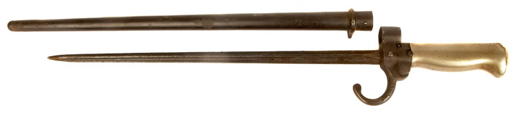 WWI French model 1886 short Epee Lebel rifle cruciform bayonet with scabbard