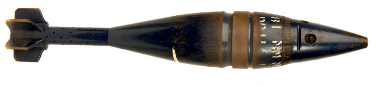 A British Military L33A1 81mm Mortar Drill Round