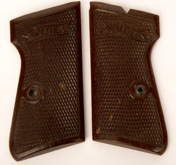 RARE WWII  Nazi Walther PP pistol grips in ' Ox blood red'.