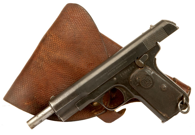 Deactivated WWII Military Issued M1907 Husqvarna Browning Pistol