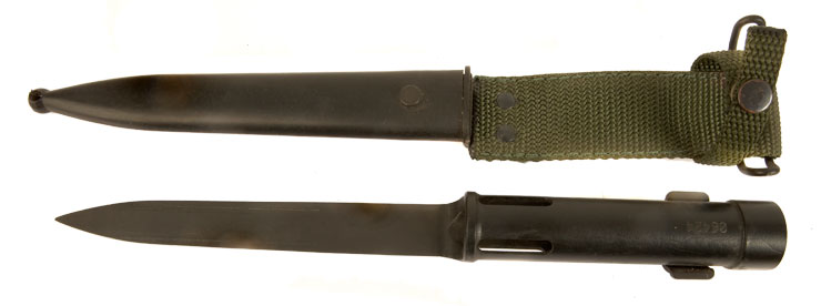 FN FAL Type C Bayonet with Steel Scabbard with integral belt hanger.