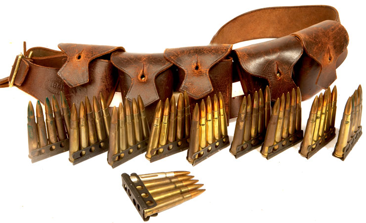 WWII British Leather Bandolier Ammunition Pouches for .303 Rounds