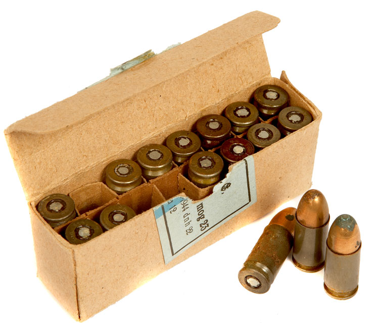 An original box of inert WWII German 9mm rounds.
