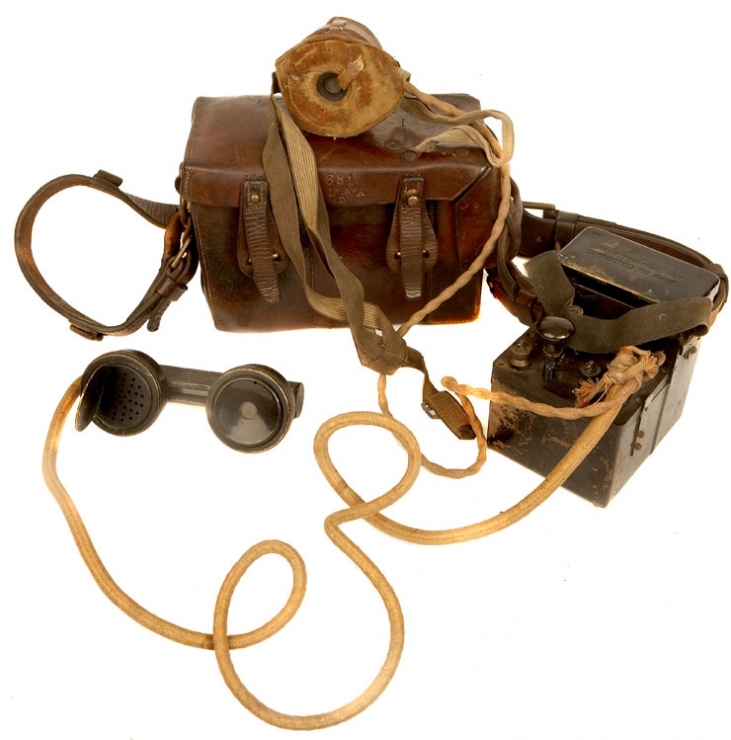 RARE Regimentally Marked WWI British Field Telephone complete with Case & Straps