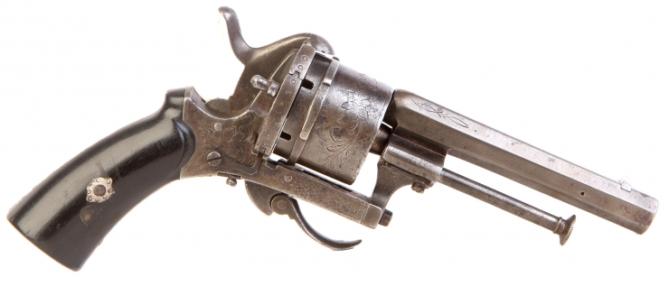 Belgium manufactured Lefaucheux type folding trigger pinfire revolver