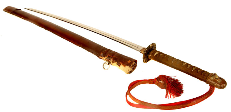 WWII Japanese Samuria Sword with Wooden Scabbard & Tassel