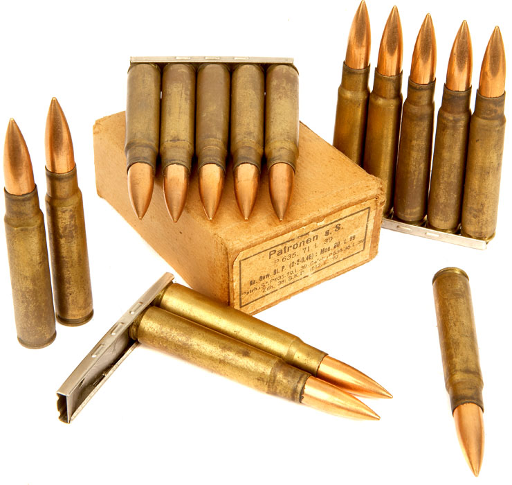 Inert Original WWII German 7.92mm Rounds & Box