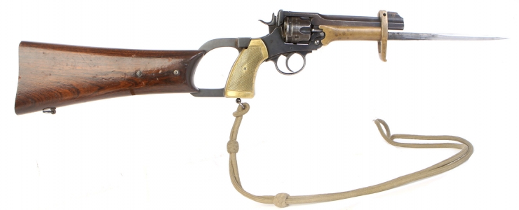 Deactivated WW1 and R.U.C. marked Webley MK6 with Pritchard Bayonet and Shoulder Stock
