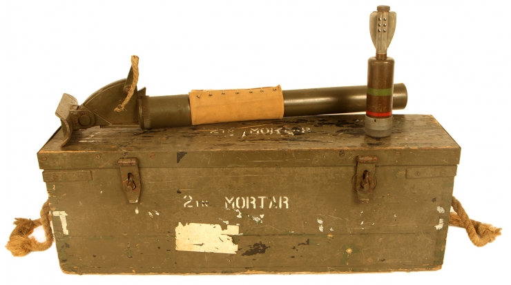 Deactivated WWII D-Day Era British 2 Inch Mortar with case and inert round