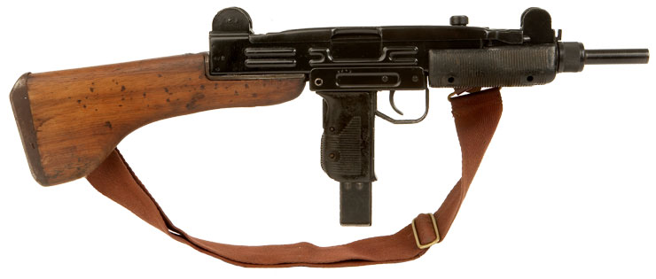 Deactivated Uzi with removable wooden stock.